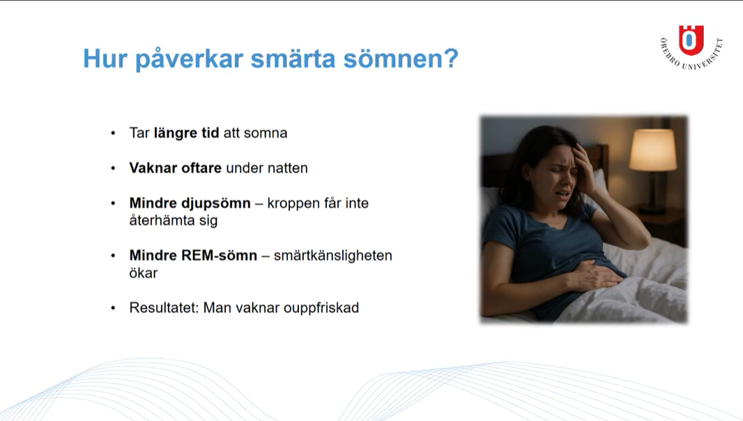 Skärmbild från föreläsning om smärta och sömn